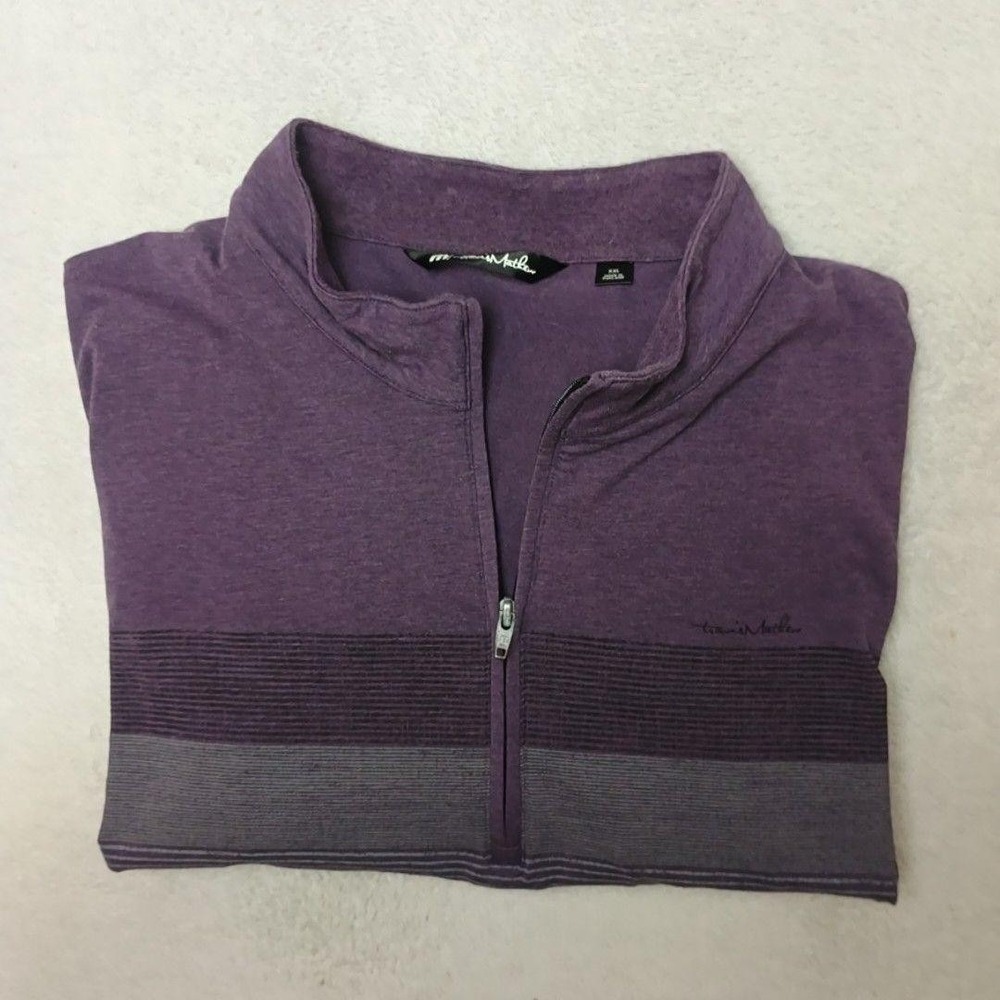 Travis Mathew Pullover Mens 2XL Purple Striped Mock Neck 1/4 Zip Golf Casual